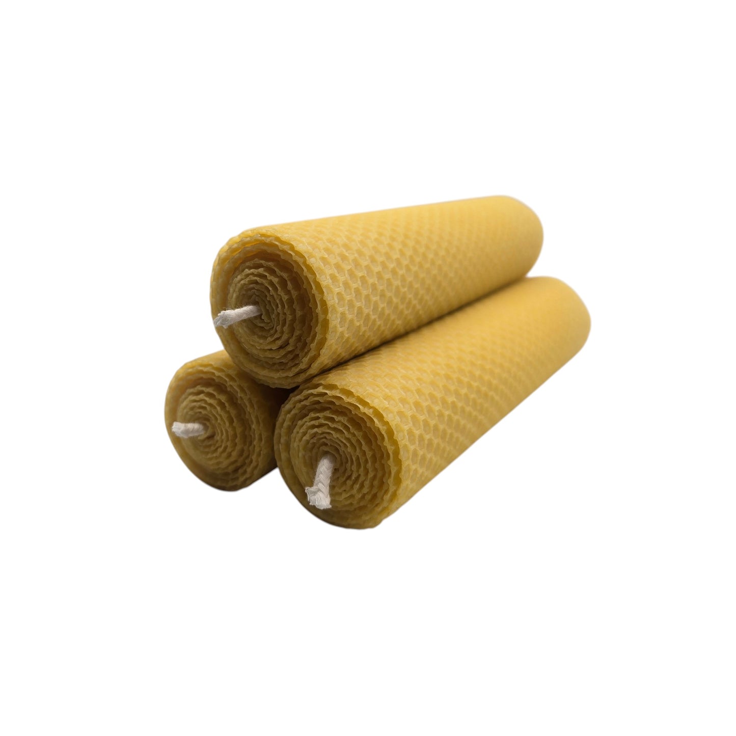 3er Set gerollte Bienenwachskerzen 18 cm – Klassische Stumpenkerzen