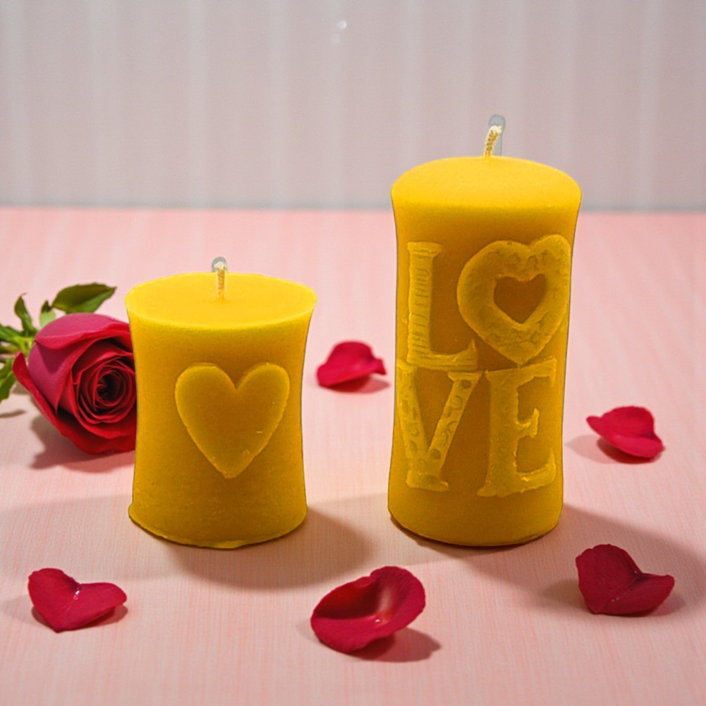 Stumpenkerzen Bienenwachs Valentinstag Hochzeit Muttertag Liebe Bundle Set 2 Stück