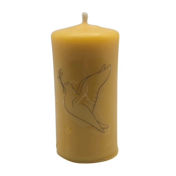 Bienenwachs-Andachtskerze mit Friedenstaube (9cm) | 100% Reines Bienenwachs
