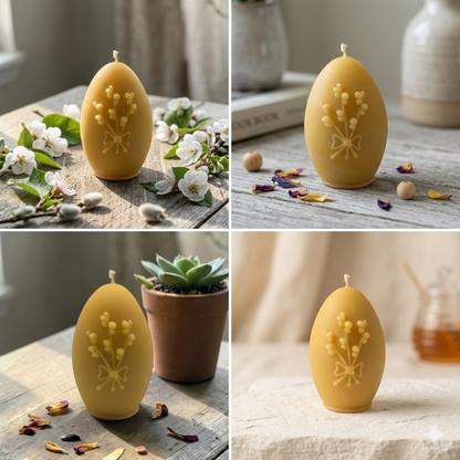 Osterei-Kerze mit Weidenkätzchen-Motiv – Handgefertigt aus reinem Bienenwachs